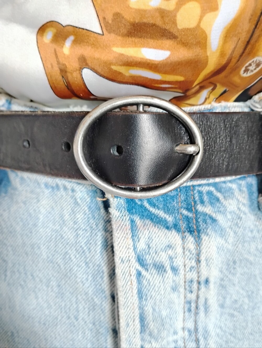 American Eagle Silver-Tone Oval Buckle Genuine Leather Belt Classic Size Large